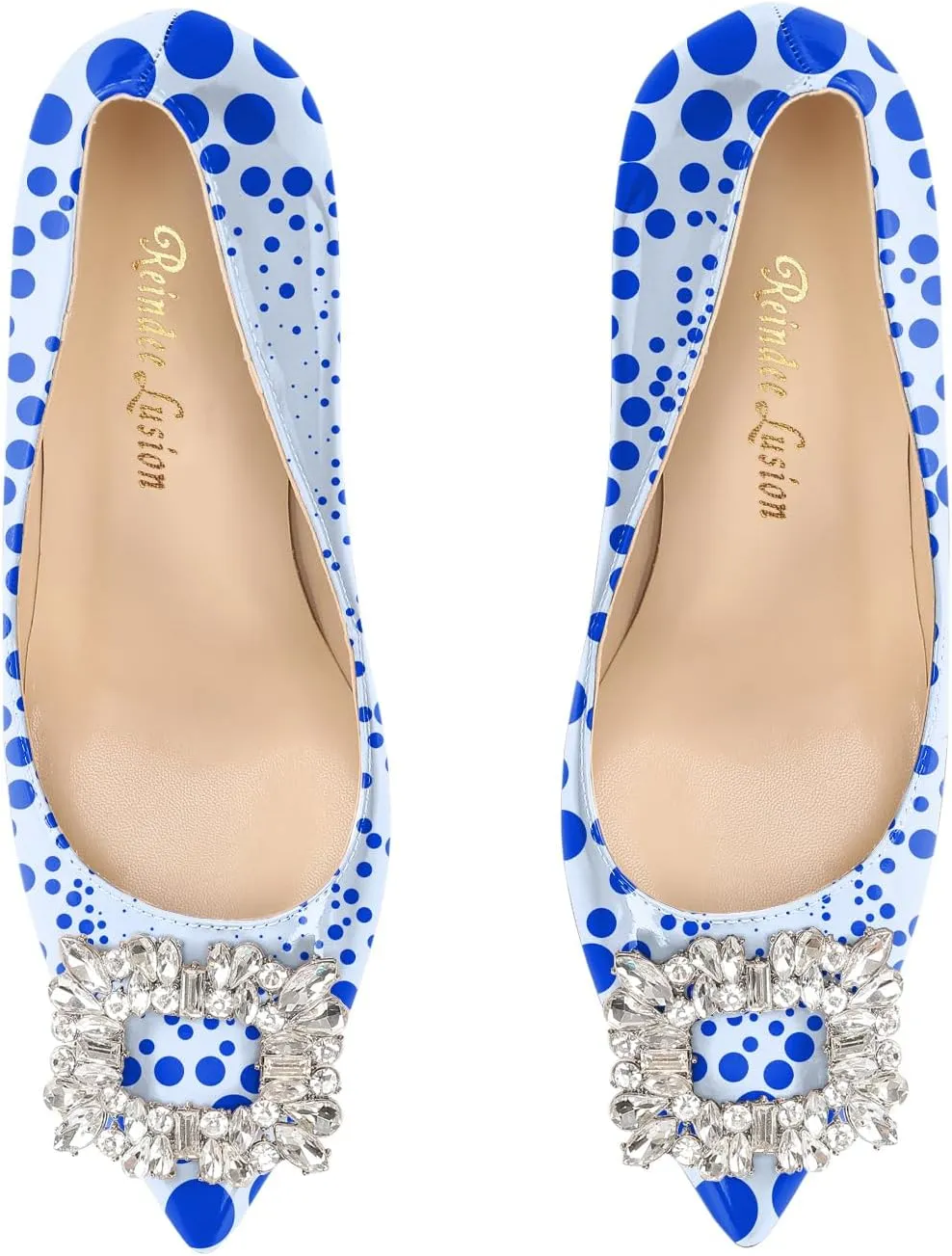 Reindee Lusion Womens High Stiletto Heels Pumps Crystal Printed Closed Toe Sexy Pumps Shoes