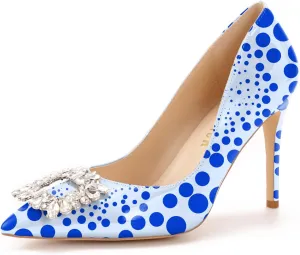 Reindee Lusion Womens High Stiletto Heels Pumps Crystal Printed Closed Toe Sexy Pumps Shoes