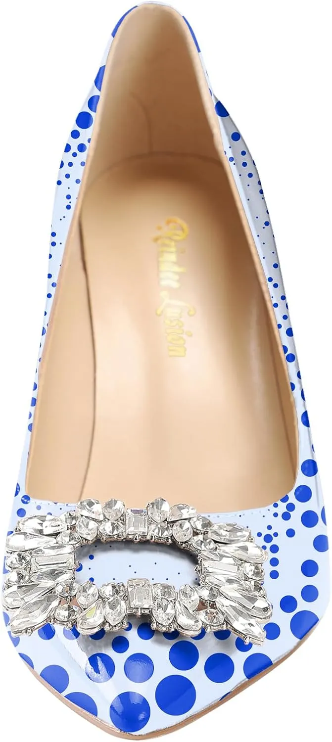 Reindee Lusion Womens High Stiletto Heels Pumps Crystal Printed Closed Toe Sexy Pumps Shoes