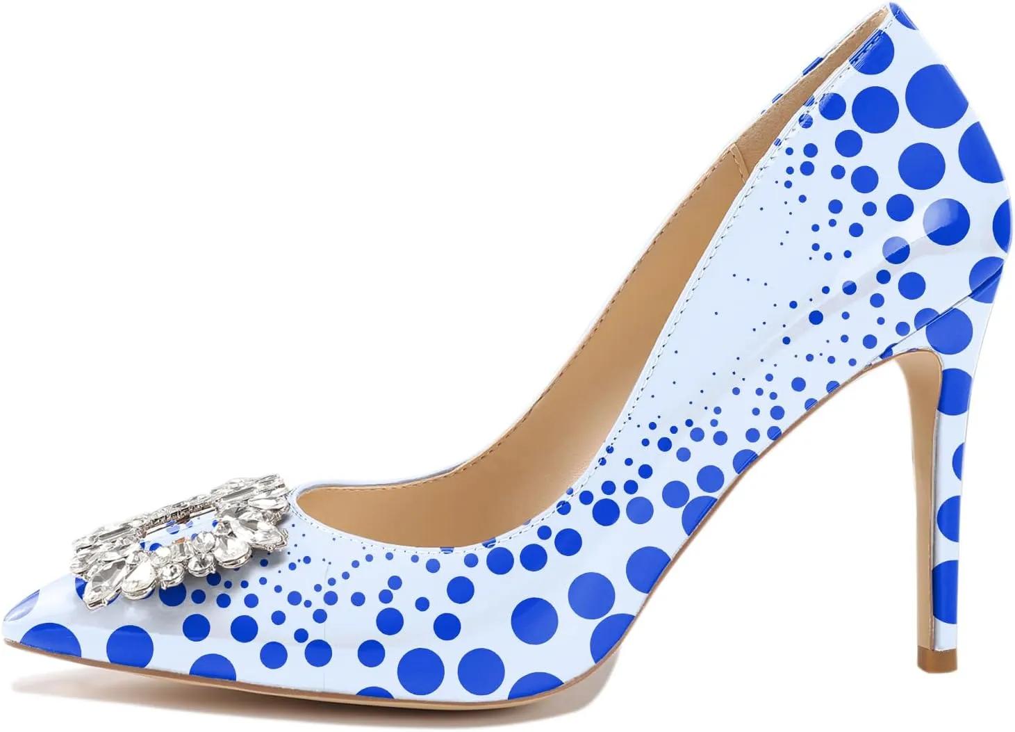Reindee Lusion Womens High Stiletto Heels Pumps Crystal Printed Closed Toe Sexy Pumps Shoes
