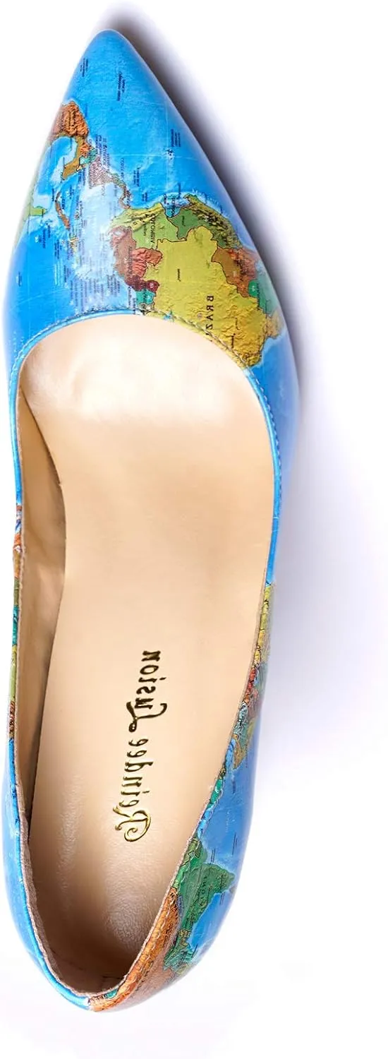Reindee Lusion Womens High Stiletto Heels Pumps Music Note Printed Closed Toe Sexy Shoes