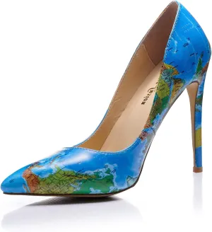 Reindee Lusion Womens High Stiletto Heels Pumps Music Note Printed Closed Toe Sexy Shoes