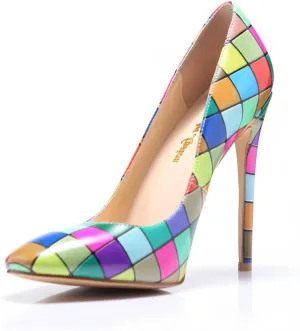Reindee Lusion Womens High Stiletto Music Note Printed Closed Toe Sexy Rivets Pumps Shoes