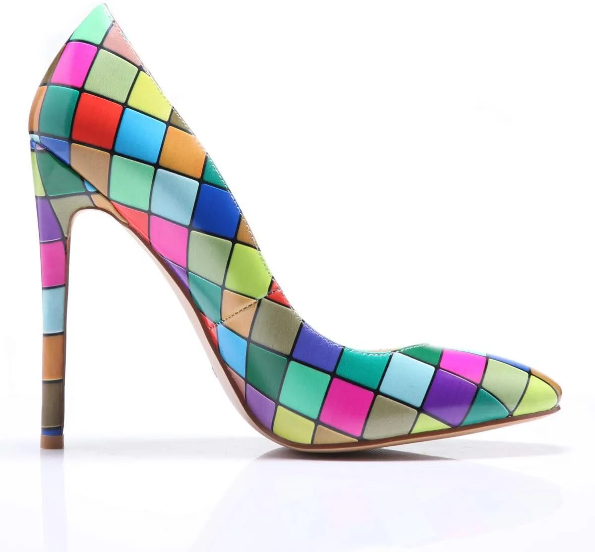 Reindee Lusion Womens High Stiletto Music Note Printed Closed Toe Sexy Rivets Pumps Shoes
