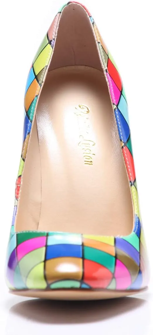 Reindee Lusion Womens High Stiletto Music Note Printed Closed Toe Sexy Rivets Pumps Shoes
