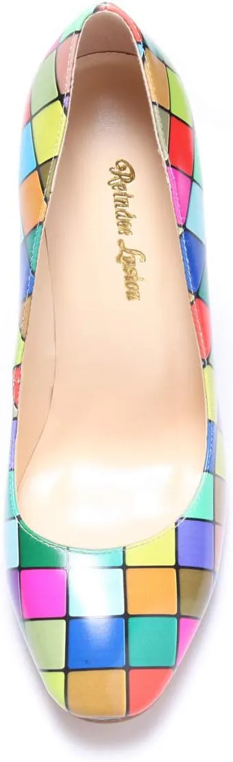 Reindee Lusion Womens High Stiletto Music Note Printed Closed Toe Sexy Rivets Pumps Shoes