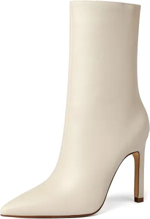 Reitoye Womens Pointed Toe Wide Calf Ankle Booties Stiletto Heel Mid Calf Short Boots