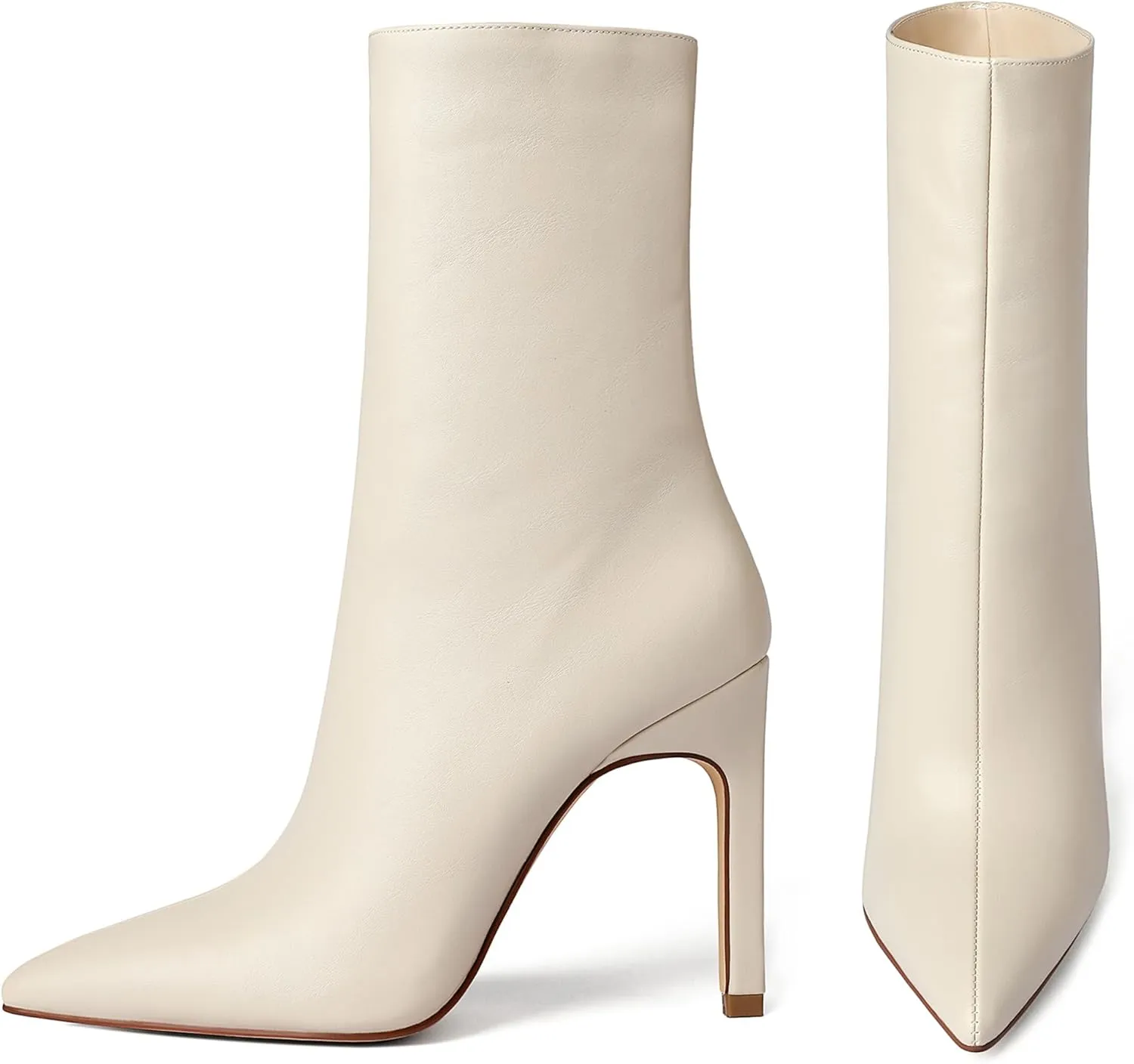 Reitoye Womens Pointed Toe Wide Calf Ankle Booties Stiletto Heel Mid Calf Short Boots