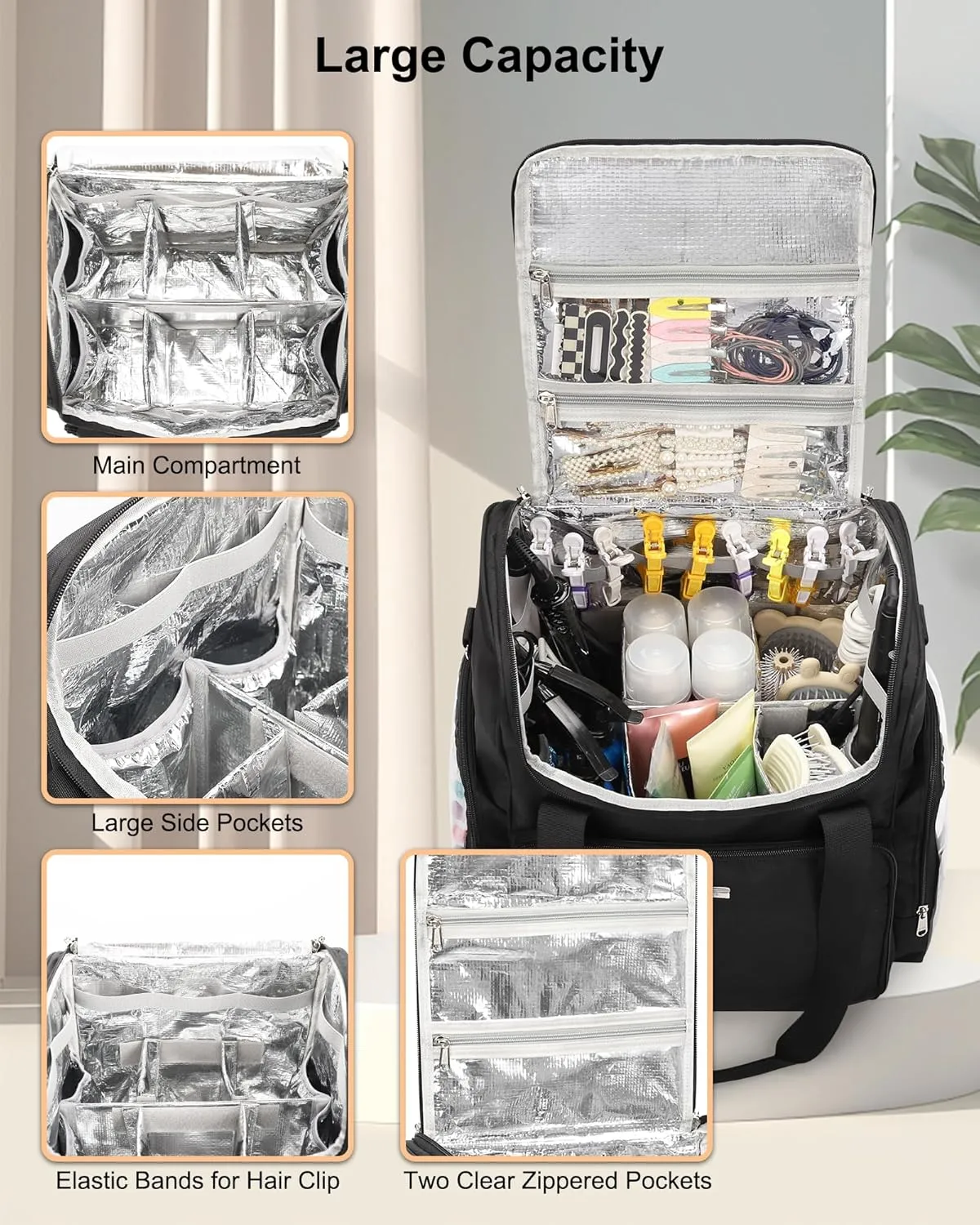 Relavel Hair Tools Travel Bag Hairstylist Traveling Bag Hairdresser Cosmetology Bag Storage Organizer Case for Hair Stylist Essentials, Barber Accessories with Adjustable Dividers and Shoulder Strap