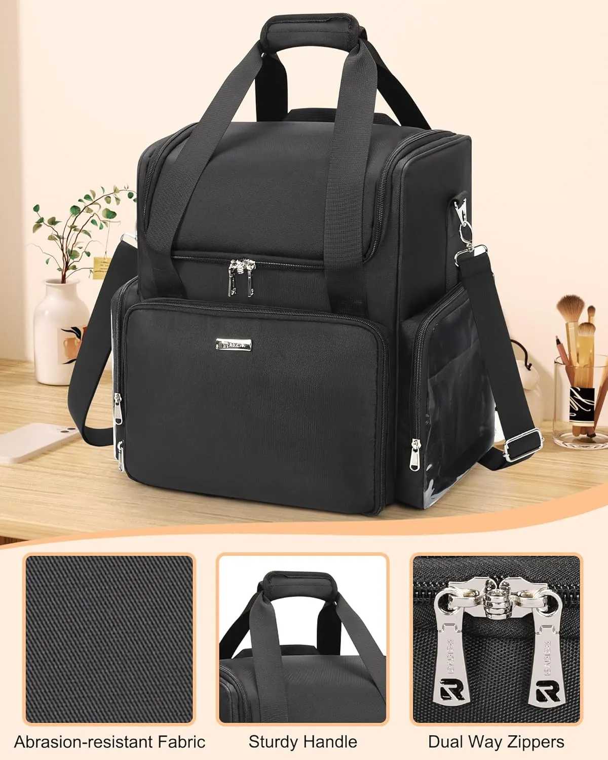Relavel Hair Tools Travel Bag Hairstylist Traveling Bag Hairdresser Cosmetology Bag Storage Organizer Case for Hair Stylist Essentials, Barber Accessories with Adjustable Dividers and Shoulder Strap