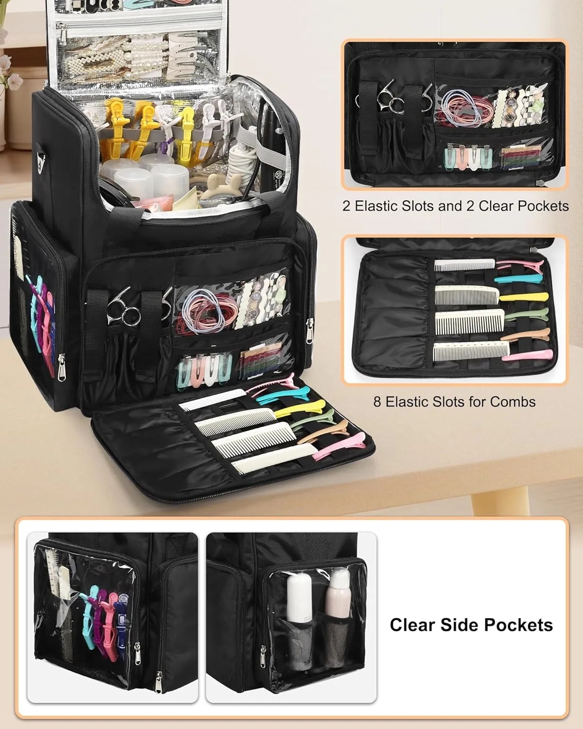 Relavel Hair Tools Travel Bag Hairstylist Traveling Bag Hairdresser Cosmetology Bag Storage Organizer Case for Hair Stylist Essentials, Barber Accessories with Adjustable Dividers and Shoulder Strap