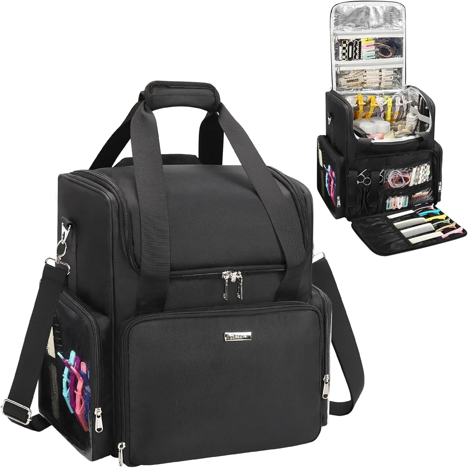 Relavel Hair Tools Travel Bag Hairstylist Traveling Bag Hairdresser Cosmetology Bag Storage Organizer Case for Hair Stylist Essentials, Barber Accessories with Adjustable Dividers and Shoulder Strap