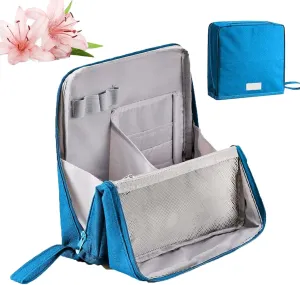 Relevanton Standing Makeup Bag Portable Large Capacity, 2025 New Multi-Purpose Stand Up Makeup Bag for Travel, Waterproof with Compartments (Blue)