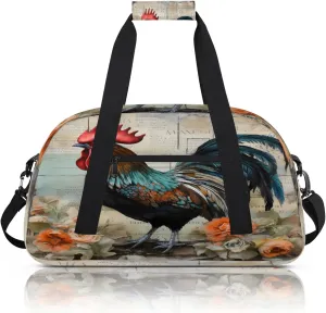 Retro Cock Small Gym Bag 18 inch Carry On Duffel Bag for Weekender Travel Sports Workout Yoga Gymnastics Dance Ballet