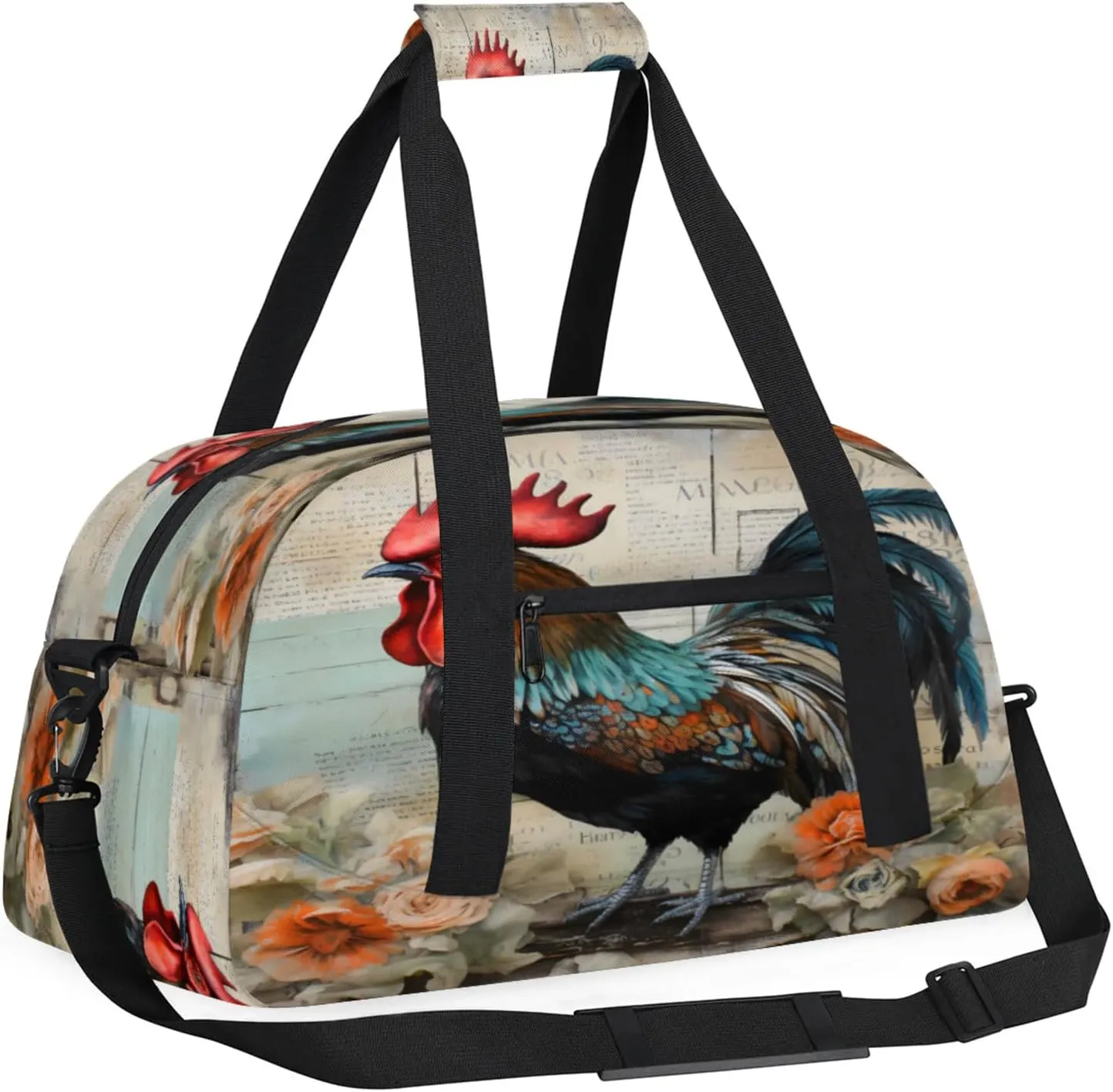 Retro Cock Small Gym Bag 18 inch Carry On Duffel Bag for Weekender Travel Sports Workout Yoga Gymnastics Dance Ballet