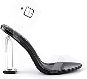 REVOL Maria-2 Clear Chunky Block High Heels for Women, Transparent Strappy Open Toe Shoes Heels for Women