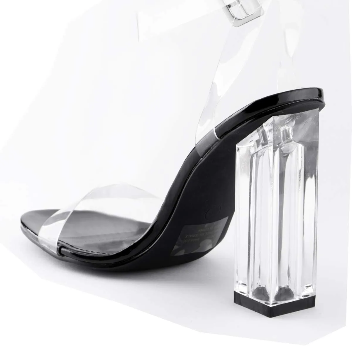 REVOL Maria-2 Clear Chunky Block High Heels for Women, Transparent Strappy Open Toe Shoes Heels for Women