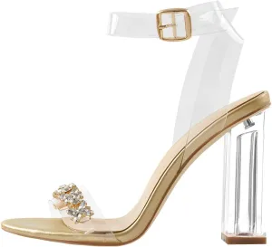 Richealnana Women's Clear Rhinestones Heels for Women Stiletto Heels Ankle Strap Sandals