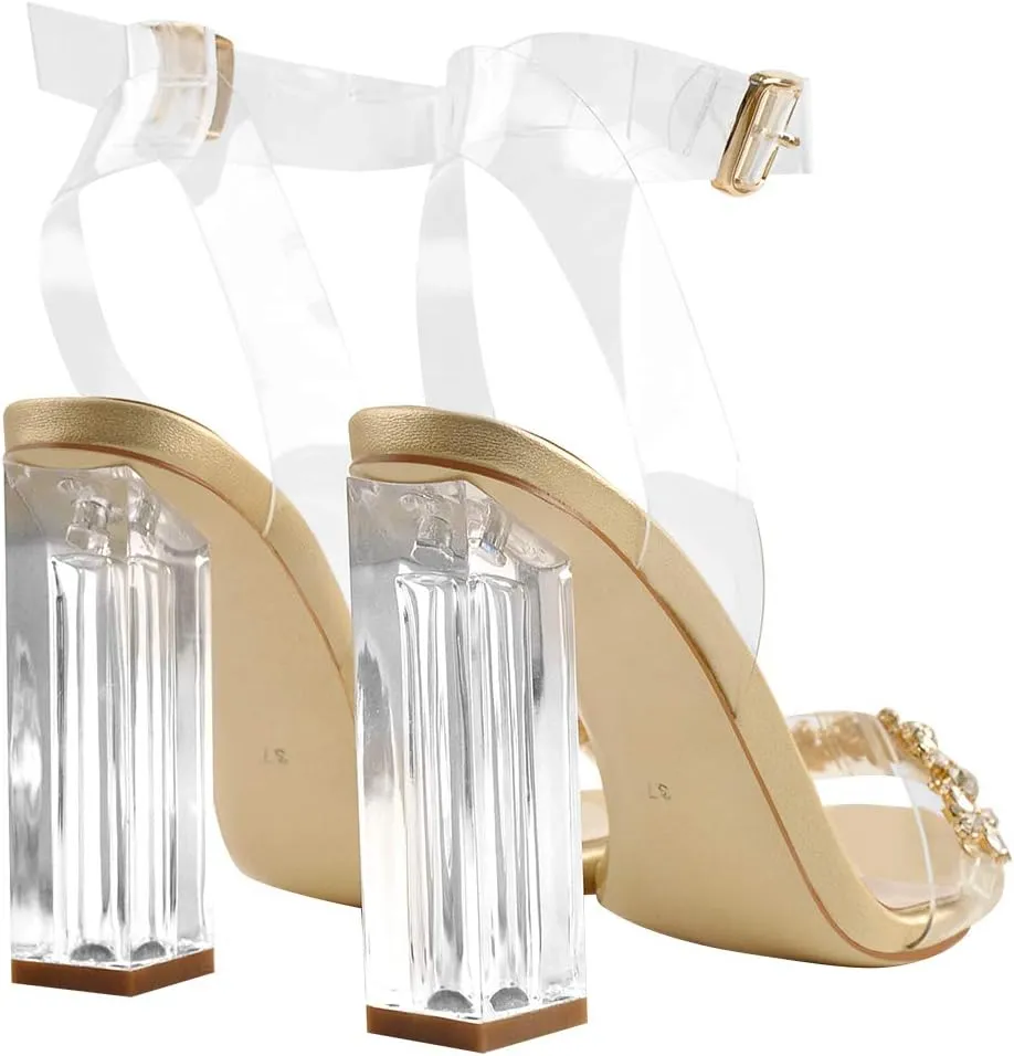 Richealnana Women's Clear Rhinestones Heels for Women Stiletto Heels Ankle Strap Sandals
