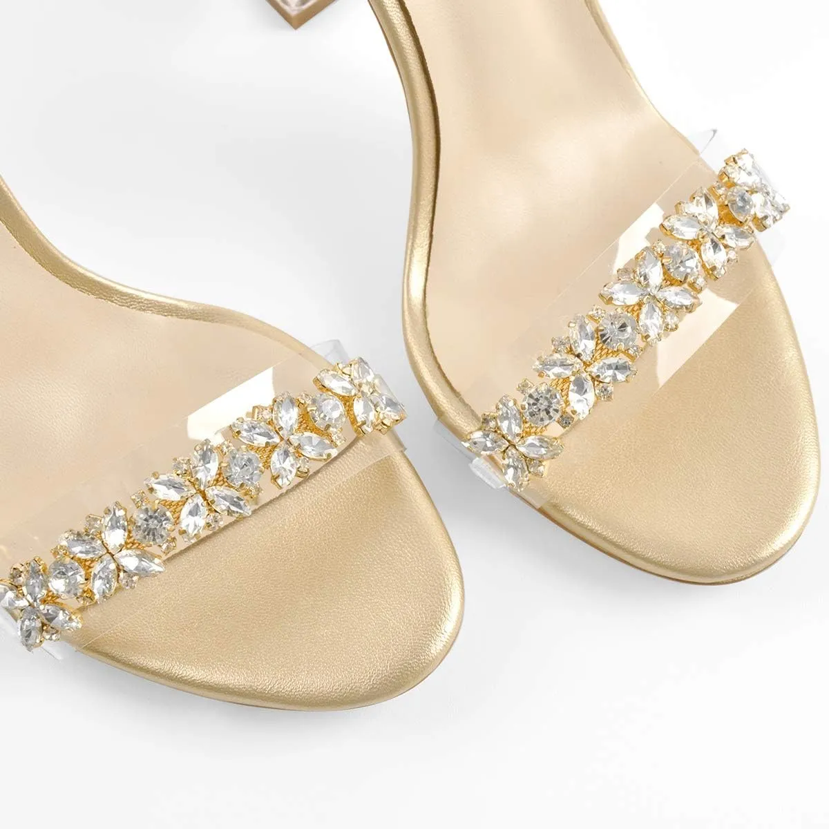 Richealnana Women's Clear Rhinestones Heels for Women Stiletto Heels Ankle Strap Sandals