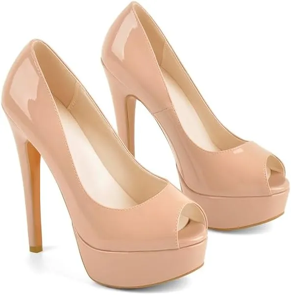richealnini Women's Peep Toe Platform Stiletto High Heel Pumps