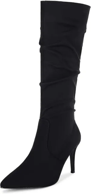 Rilista Womens Knee High Boots Pointed Toe High Heel Fall Fashion Mid Calf Stiletto Booties