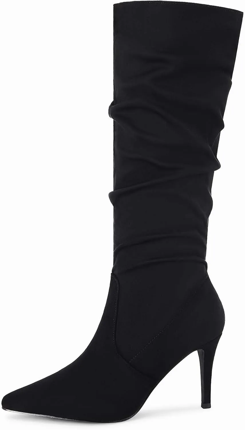 Rilista Womens Knee High Boots Pointed Toe High Heel Fall Fashion Mid Calf Stiletto Booties