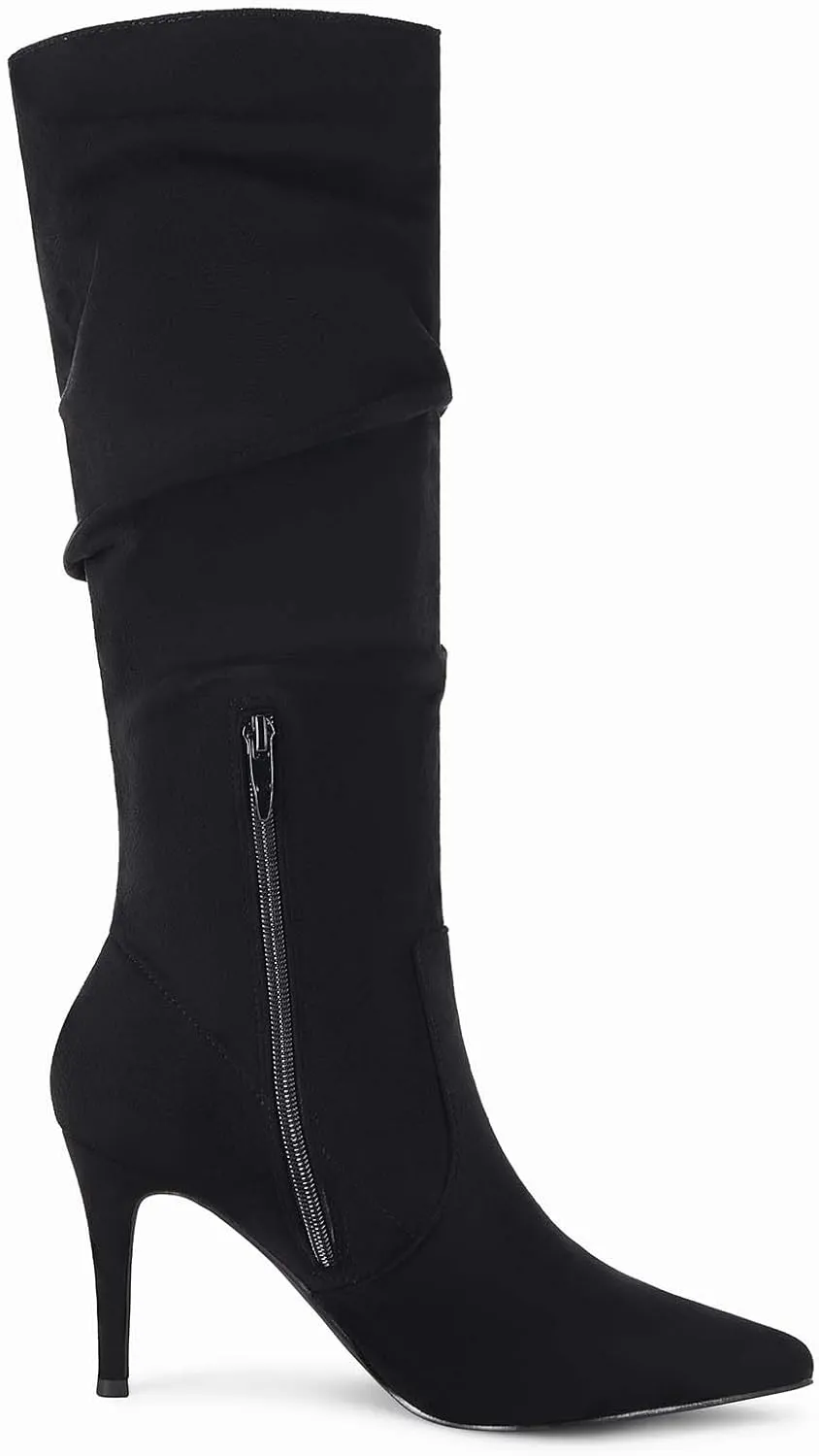 Rilista Womens Knee High Boots Pointed Toe High Heel Fall Fashion Mid Calf Stiletto Booties