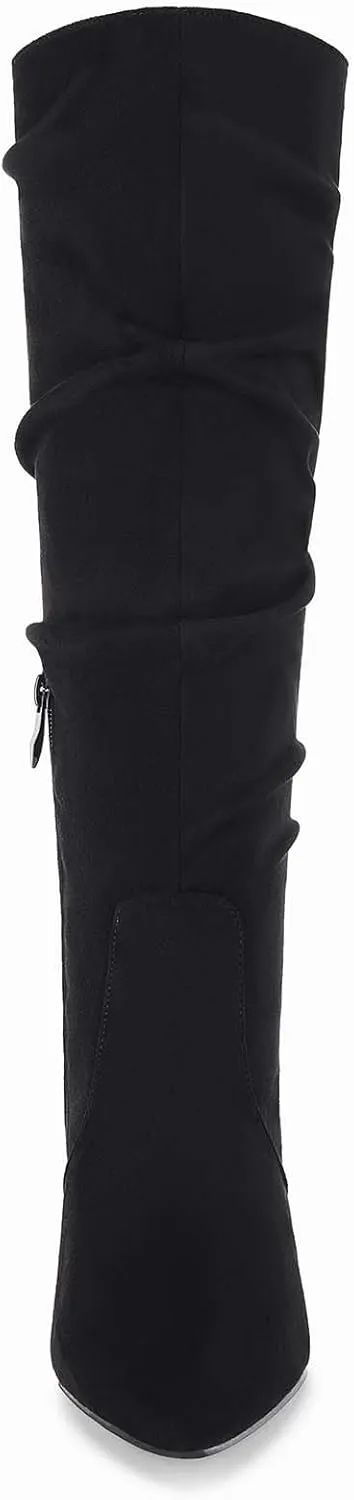 Rilista Womens Knee High Boots Pointed Toe High Heel Fall Fashion Mid Calf Stiletto Booties