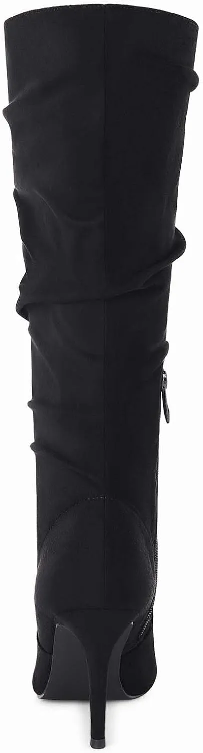 Rilista Womens Knee High Boots Pointed Toe High Heel Fall Fashion Mid Calf Stiletto Booties