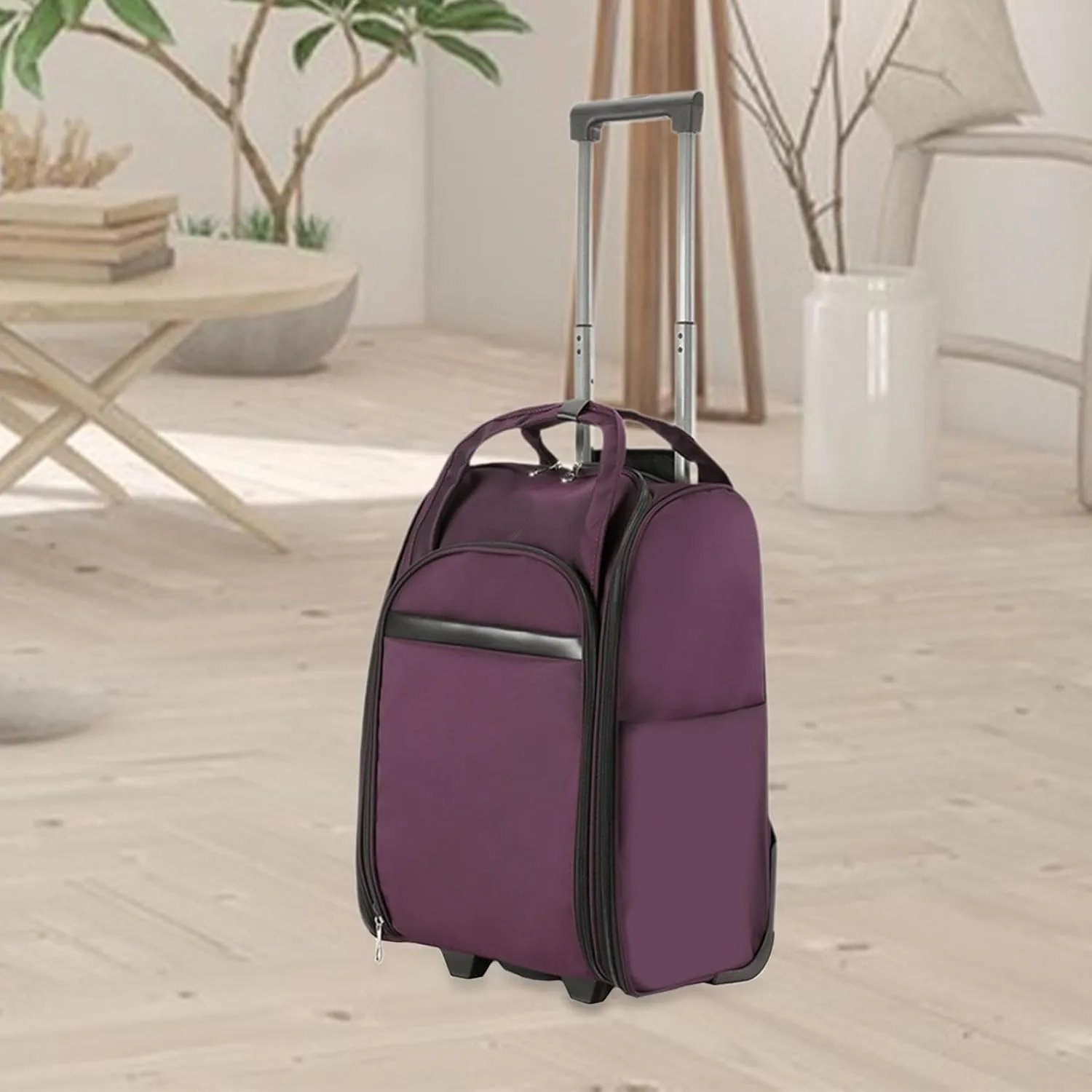 Rolling Duffel Bag with Wheels Multifunctional Suitcase for Sports Beach, Purple