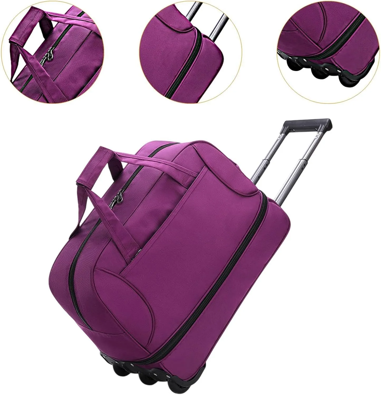Rolling Duffel Bag with Wheels Oxford for Outdoors, Violet