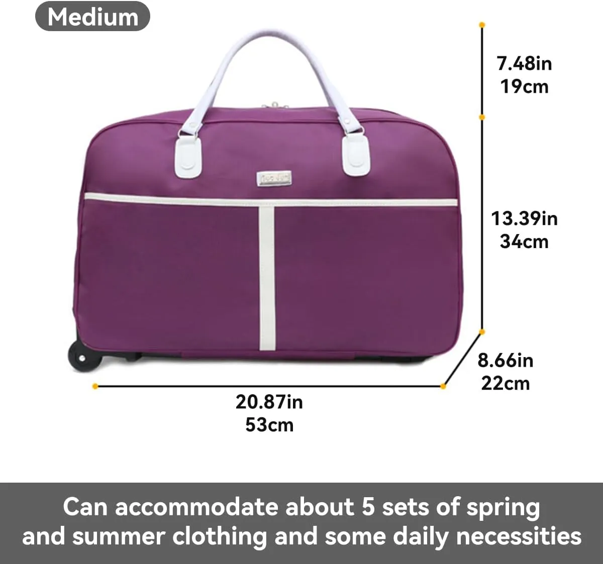 Rolling Travel Duffel Bag with Wheels and Handles, Weekender Handbag Toiletry Bag for Overnight Trip, Medium Red