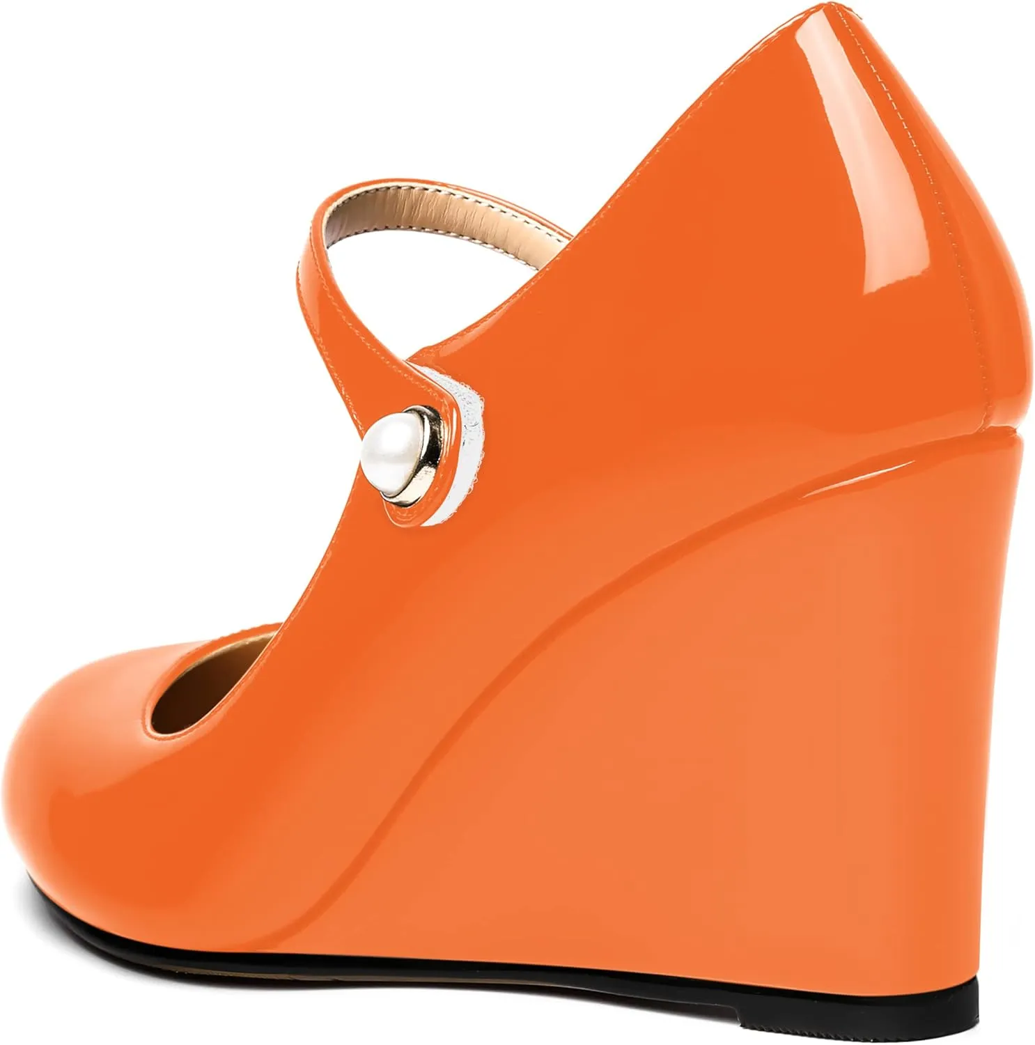 ROSERWISH Womens Ankle Strap Party Patent Fashion Sexy Round Toe Wedge High Heel Pumps Dress Shoes 3.5 Inch