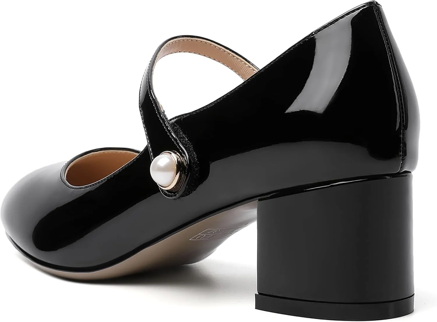 ROSERWISH Womens Strap Patent Ankle Strap Uniform Cute Round Toe Chunky Low Heel Pumps Shoes 2 Inch