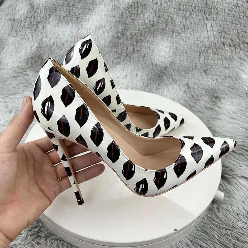 rouge Print Women Glossy Pointy Toe High Heel