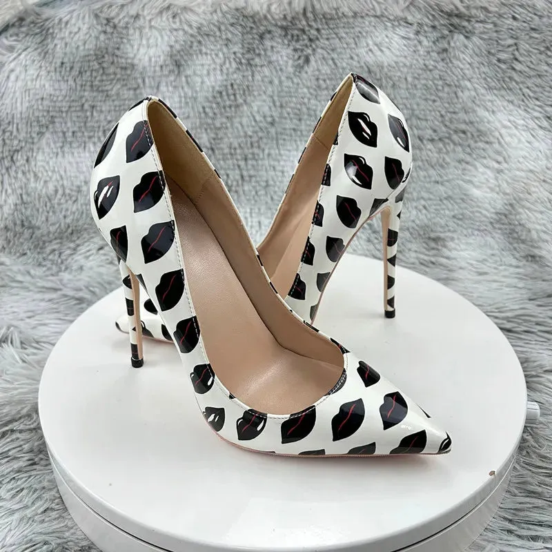 rouge Print Women Glossy Pointy Toe High Heel
