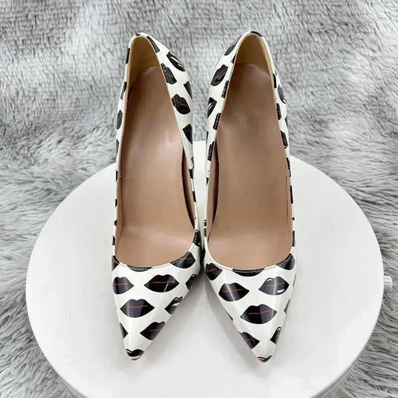 rouge Print Women Glossy Pointy Toe High Heel