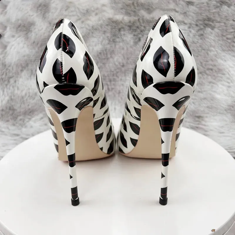 rouge Print Women Glossy Pointy Toe High Heel