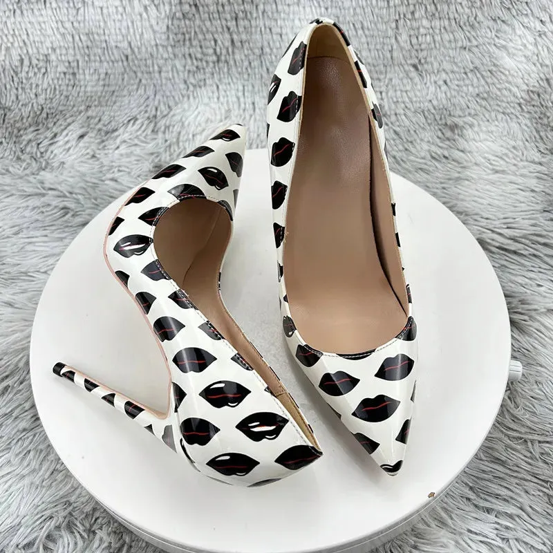 rouge Print Women Glossy Pointy Toe High Heel