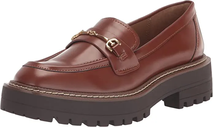 Sam Special offer Loafers Heel Toe High-demand products Slip Leather Mocha Laurs Dark Chunky On Edelman Rounded