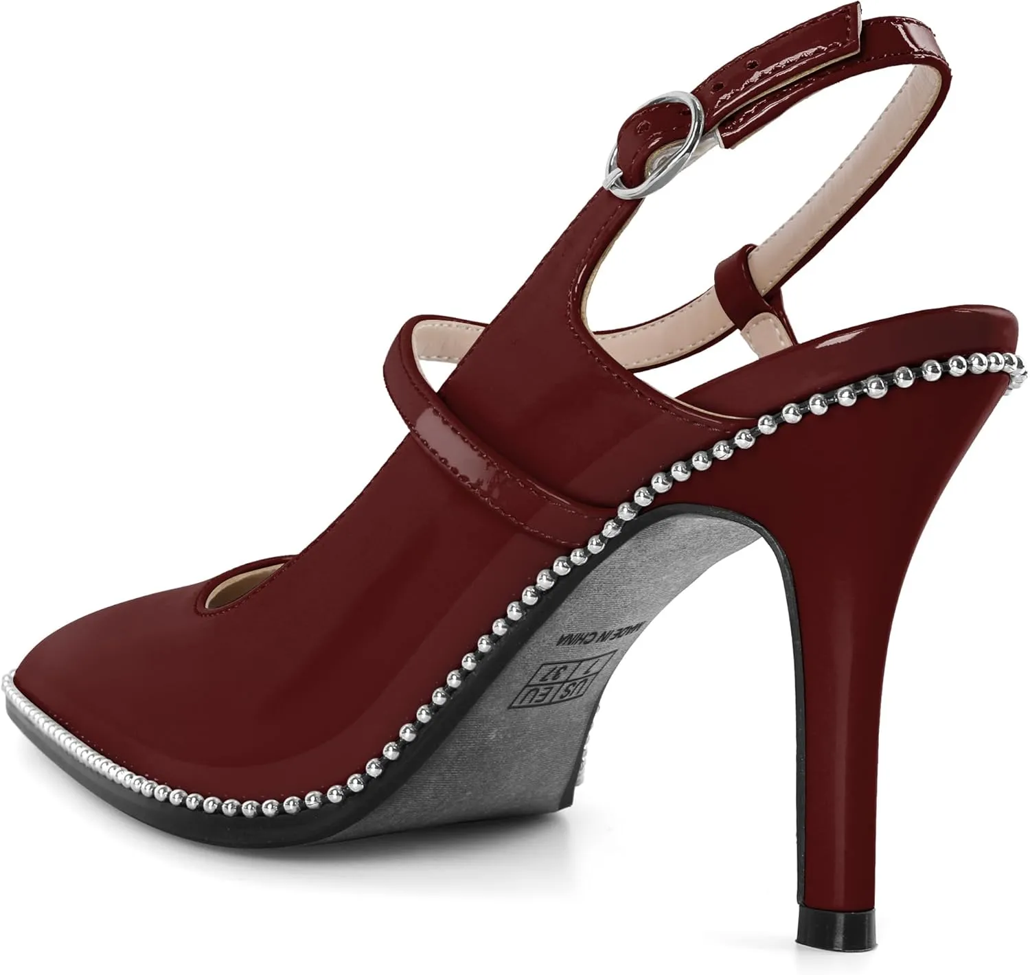 SAMMITOP Women Slingback Heels Ankle Strap Beaded D'Orsay Stiletto High Heel Close Pointed Toe Wedding Dress Pumps Shoes 3.5 Inch