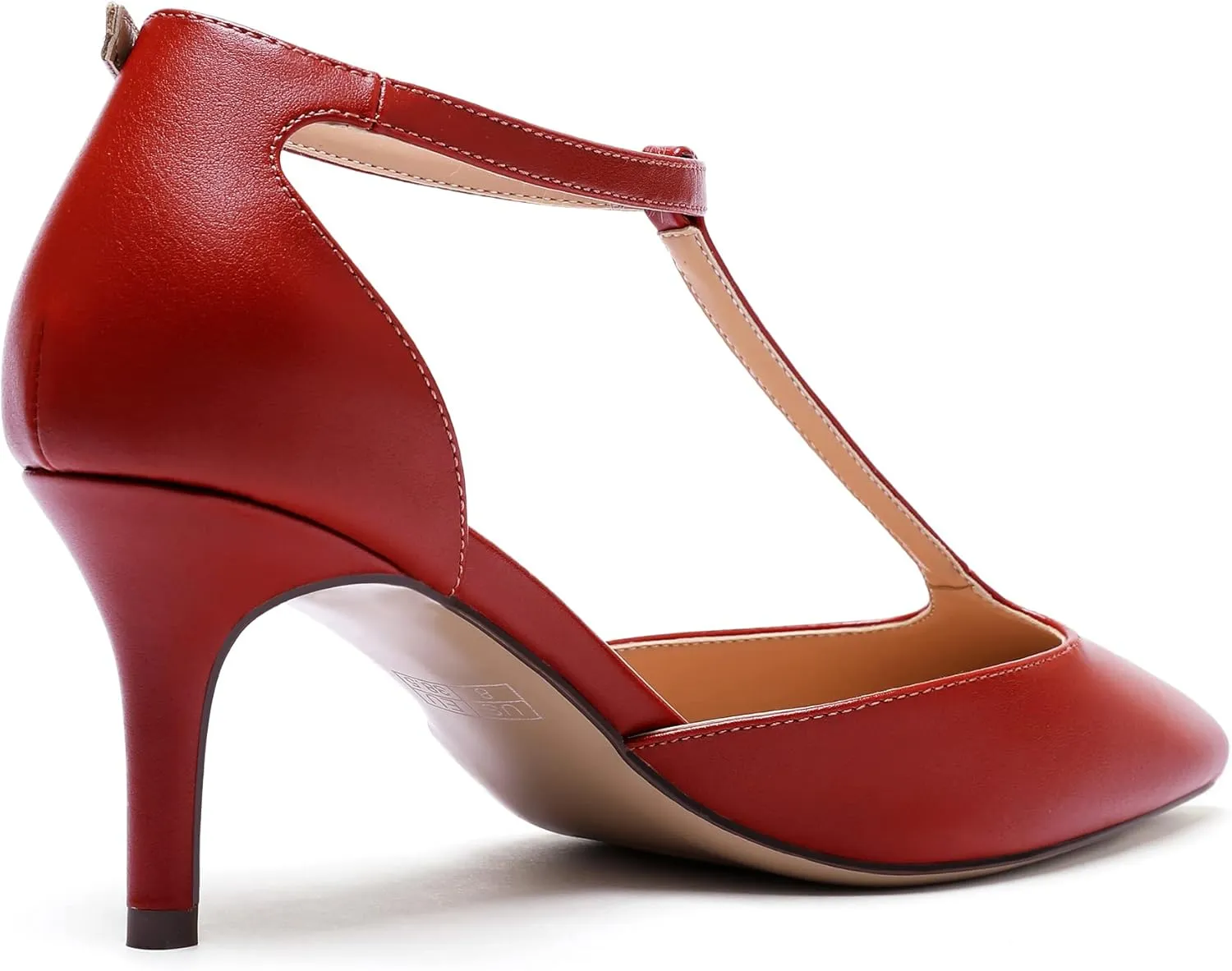 SAMMITOP Women's Kitten Heel Pointed Toe Pumps Ankle Strap Mid Heel T-bar Dress Shoes