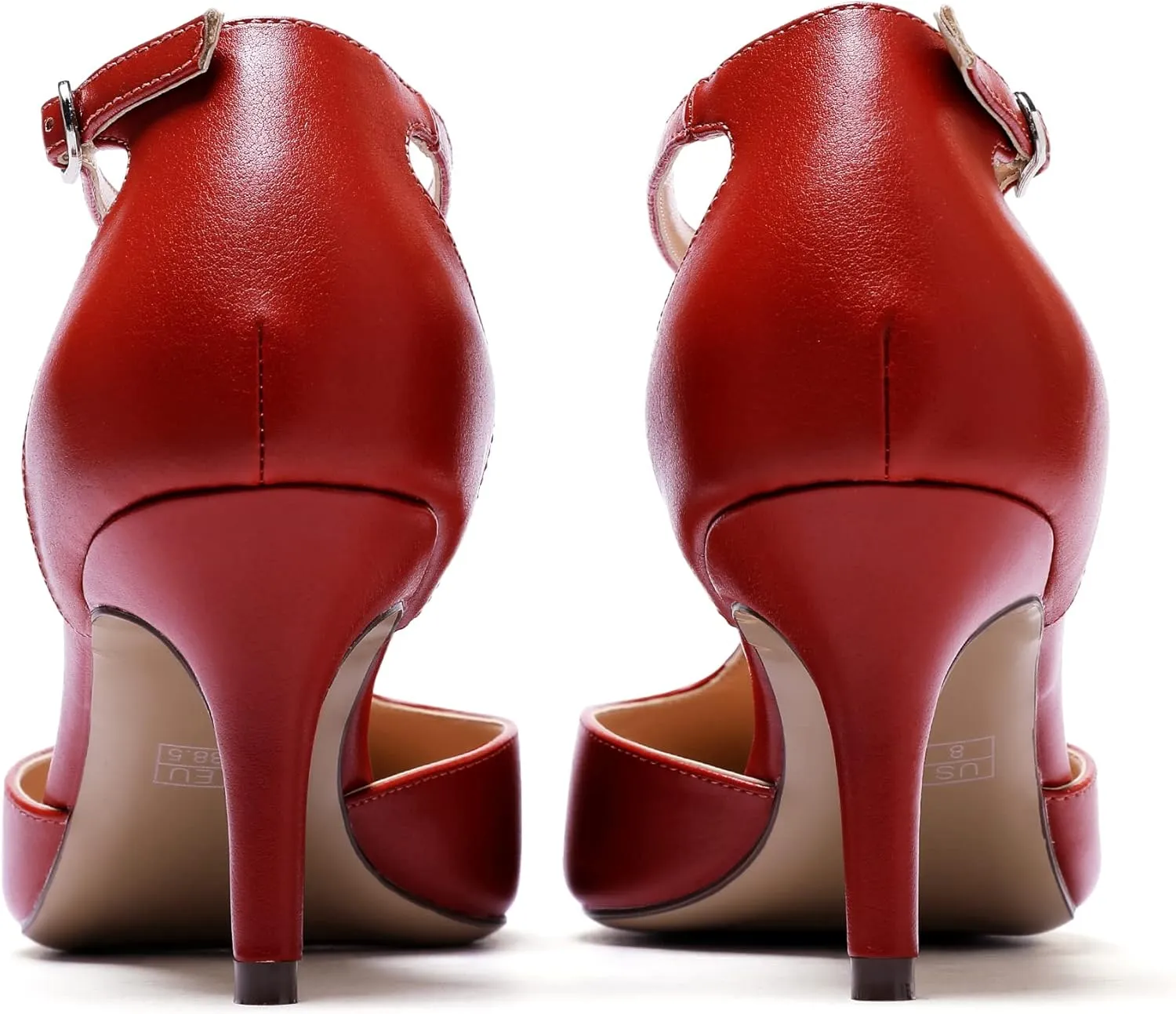SAMMITOP Women's Kitten Heel Pointed Toe Pumps Ankle Strap Mid Heel T-bar Dress Shoes