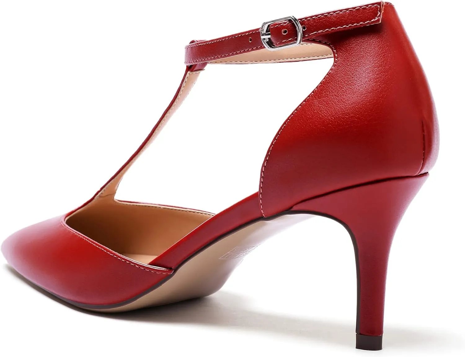 SAMMITOP Women's Kitten Heel Pointed Toe Pumps Ankle Strap Mid Heel T-bar Dress Shoes