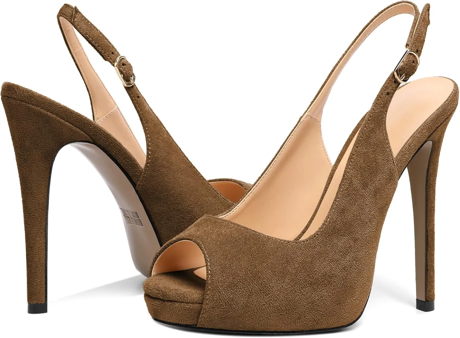 SAMMITOP Women's Peep Toe Pumps Stiletto High Heels Slingback Heels Open Toe Platform Shoes Ankle Strap Suede Party Dress Shoes