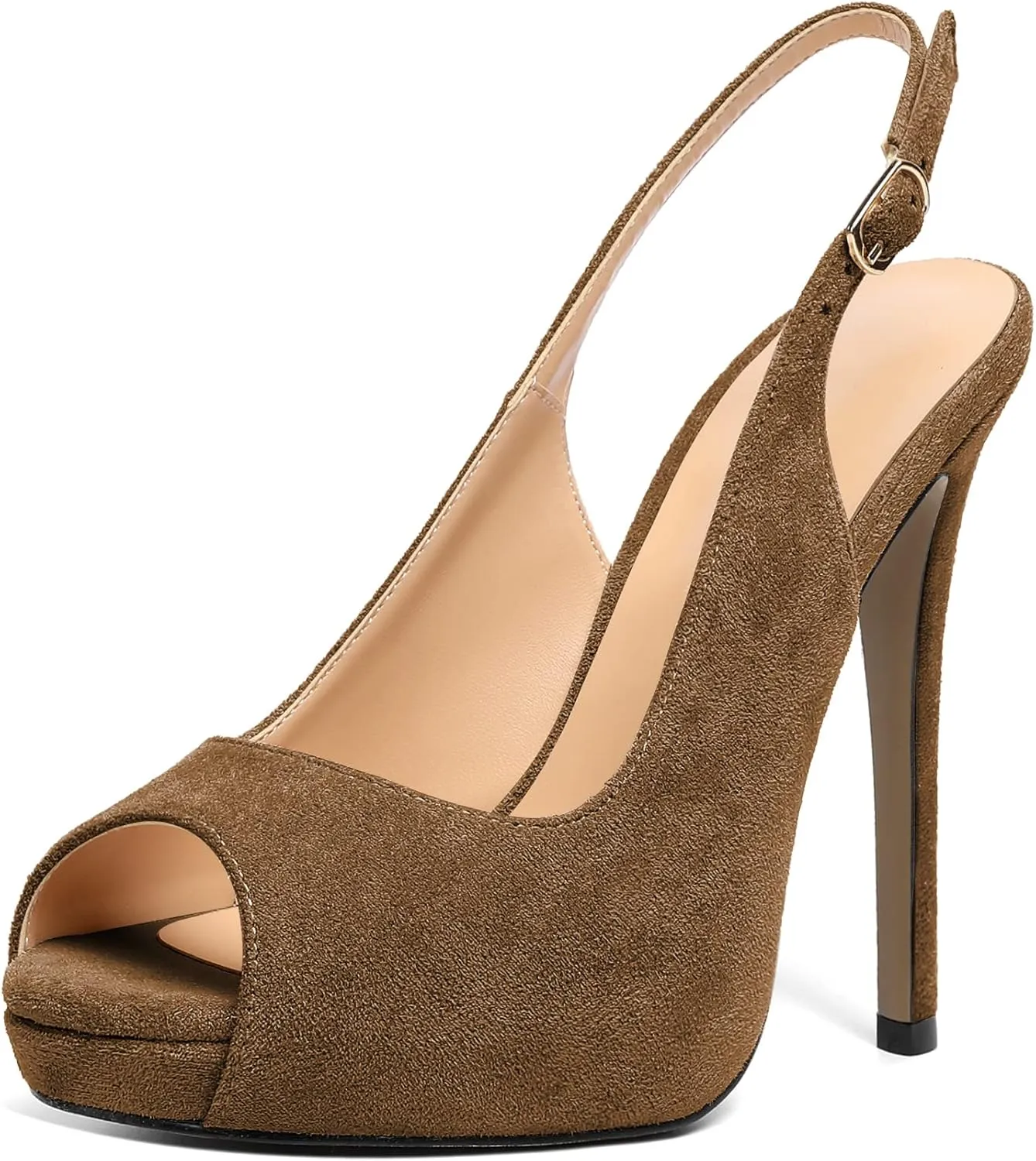 SAMMITOP Women's Peep Toe Pumps Stiletto High Heels Slingback Heels Open Toe Platform Shoes Ankle Strap Suede Party Dress Shoes