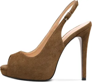SAMMITOP Women's Peep Toe Pumps Stiletto High Heels Slingback Heels Open Toe Platform Shoes Ankle Strap Suede Party Dress Shoes