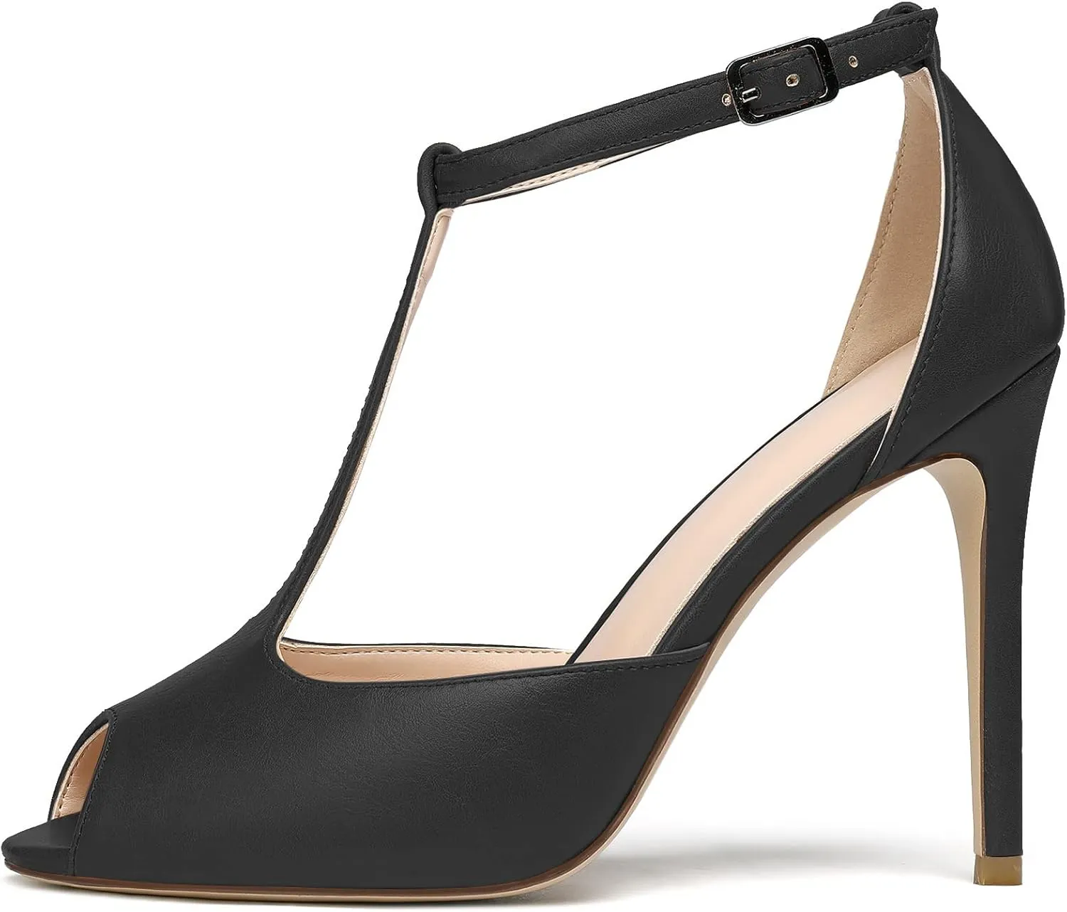SAMMITOP Women's Peep Toe T-Strap Sandals Ankle Strap Buckle Closure High Heel Dress Shoes