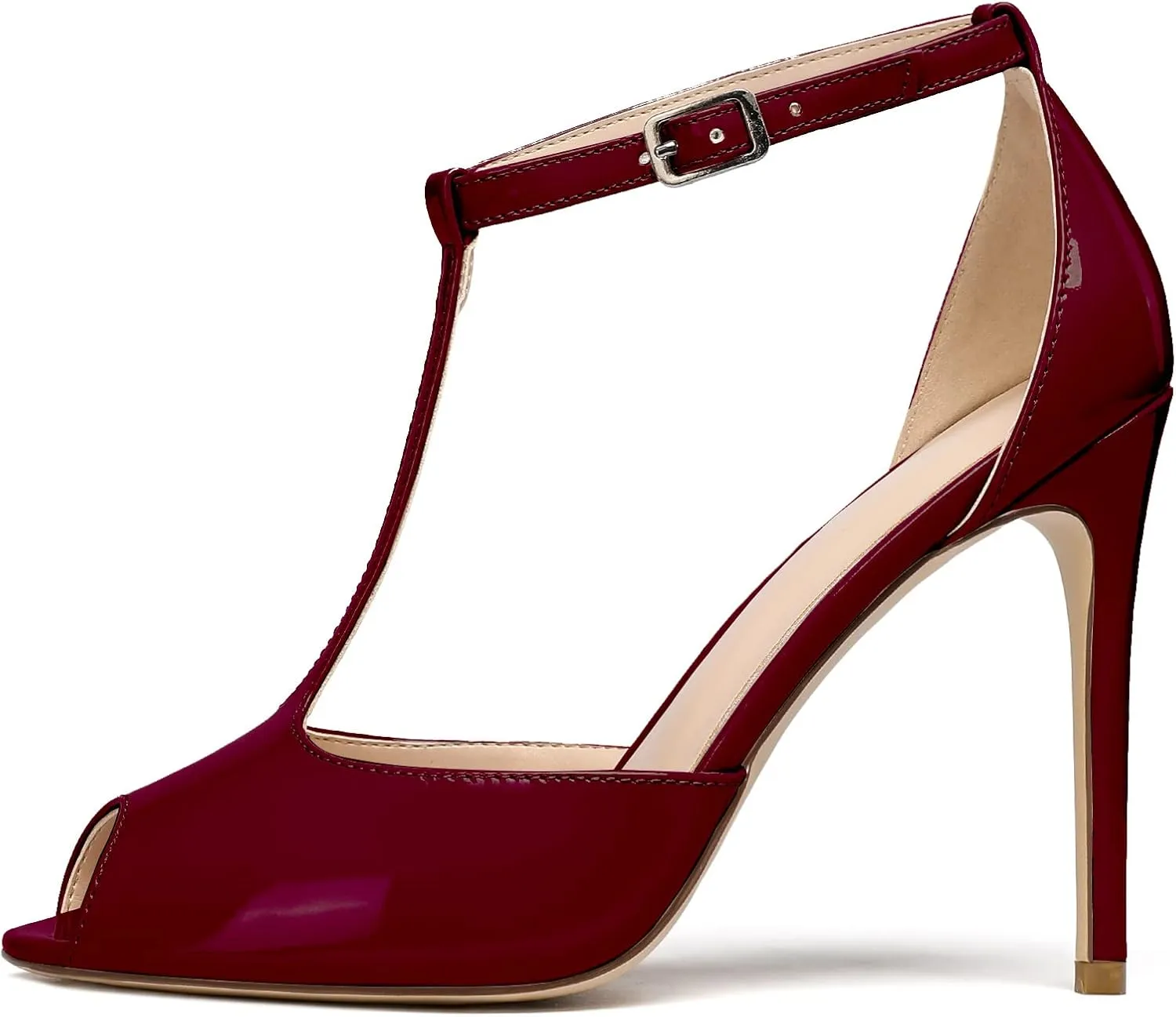 SAMMITOP Women's Peep Toe T-Strap Sandals Ankle Strap Buckle Closure High Heel Dress Shoes